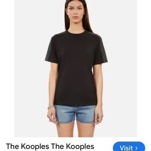 The Kooples Black Tee with Mesh Sleeves